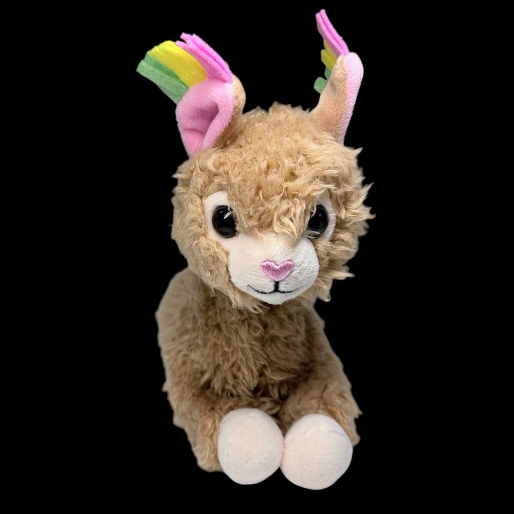 Frankford Llama Alpaca Plush Rainbow Ears Big Eyes Tan Stuffed Animal 8 in